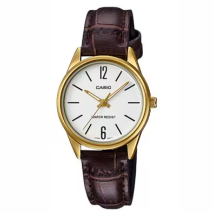 Casio LTP-V005GL-7B Quartz Analog White Dial Gold-Tone Case Brown Leather Strap Women Watch